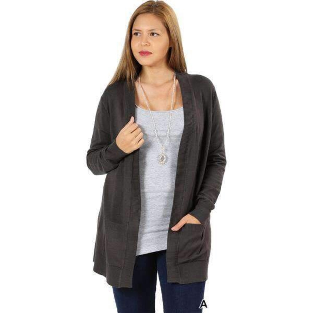 Plus Size Open Front cardigan pockets 4 colors